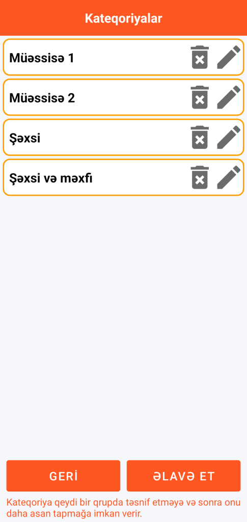 LocalSafeBox - Kateqoriyaların idarə edilməsi