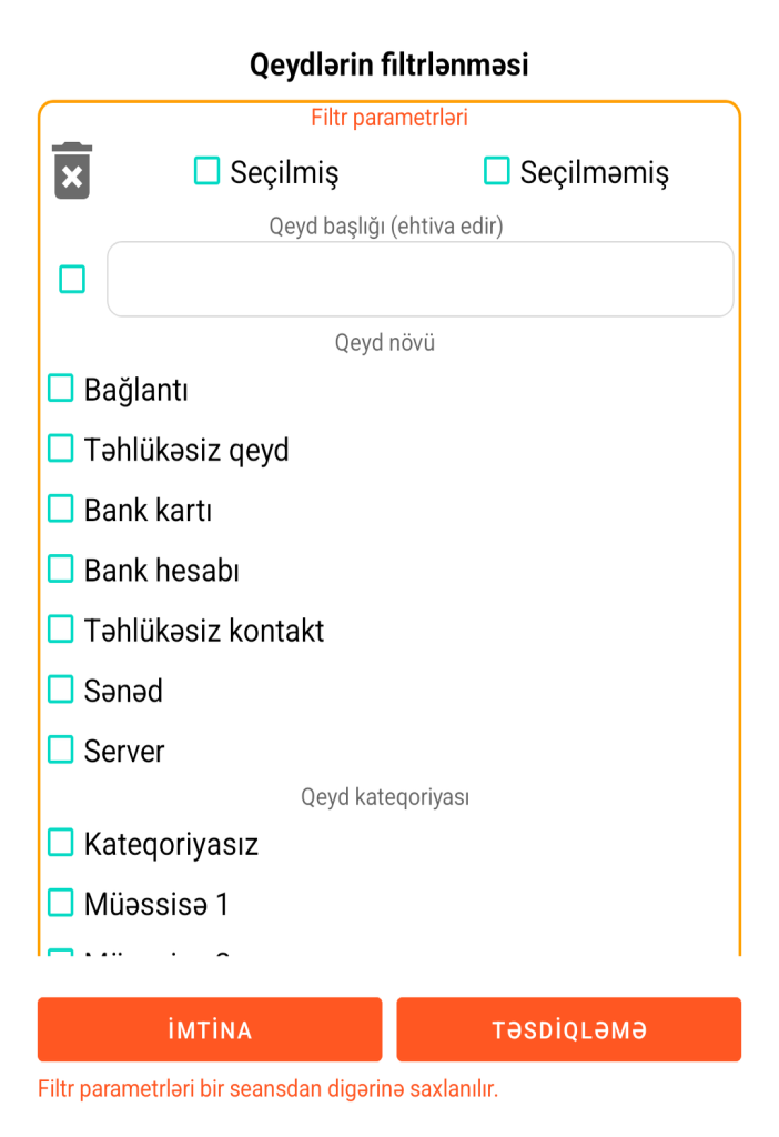 LocalSafeBox - Yazıların filtrlənməsi