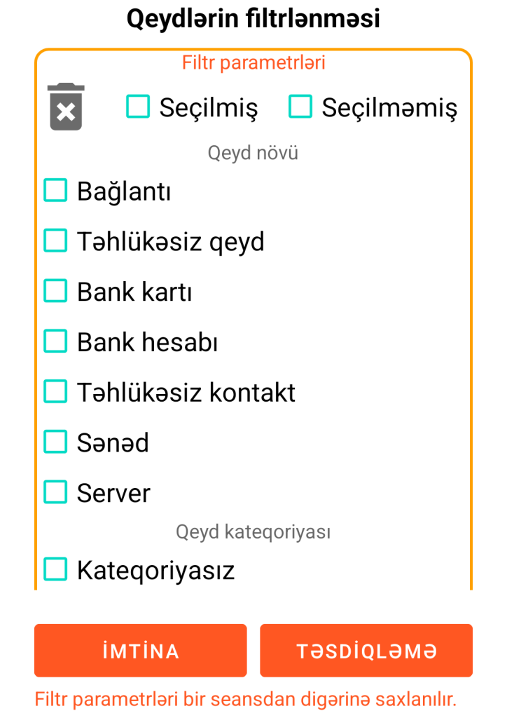 LocalSafeBox - Yazıların filtrlənməsi