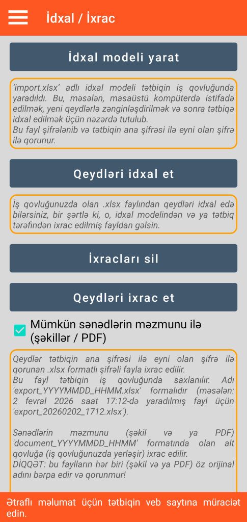 LocalSafeBox - XLSX formatında idxal / ixracın idarə edilməsi