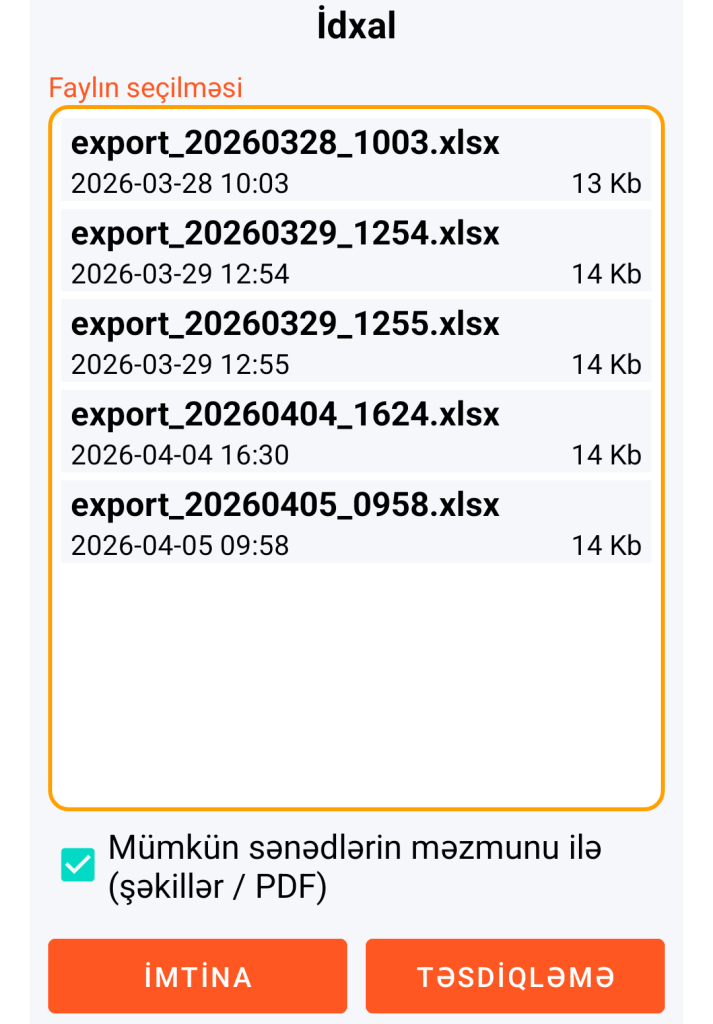 LocalSafeBox - İdxal ediləcək XLSX faylının idarə edilməsi