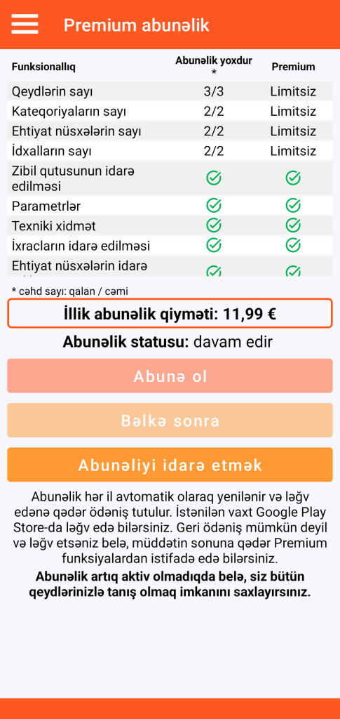 LocalSafeBox - Premium abunəliyin idarə edilməsi