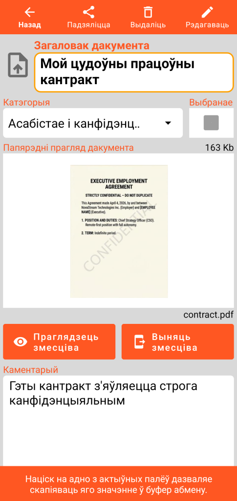 LocalSafeBox — Прагляд Дакумента, які змяшчае файл PDF