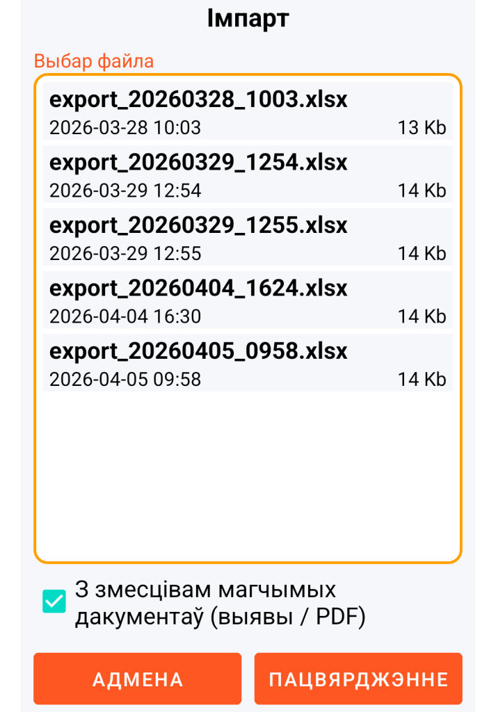 LocalSafeBox — Кіраванне файлам XLSX для імпарту