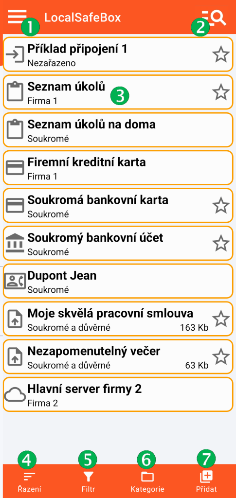 LocalSafeBox - Hlavní obrazovka