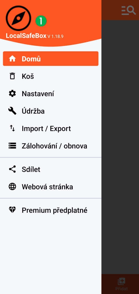 LocalSafeBox - Hlavní menu