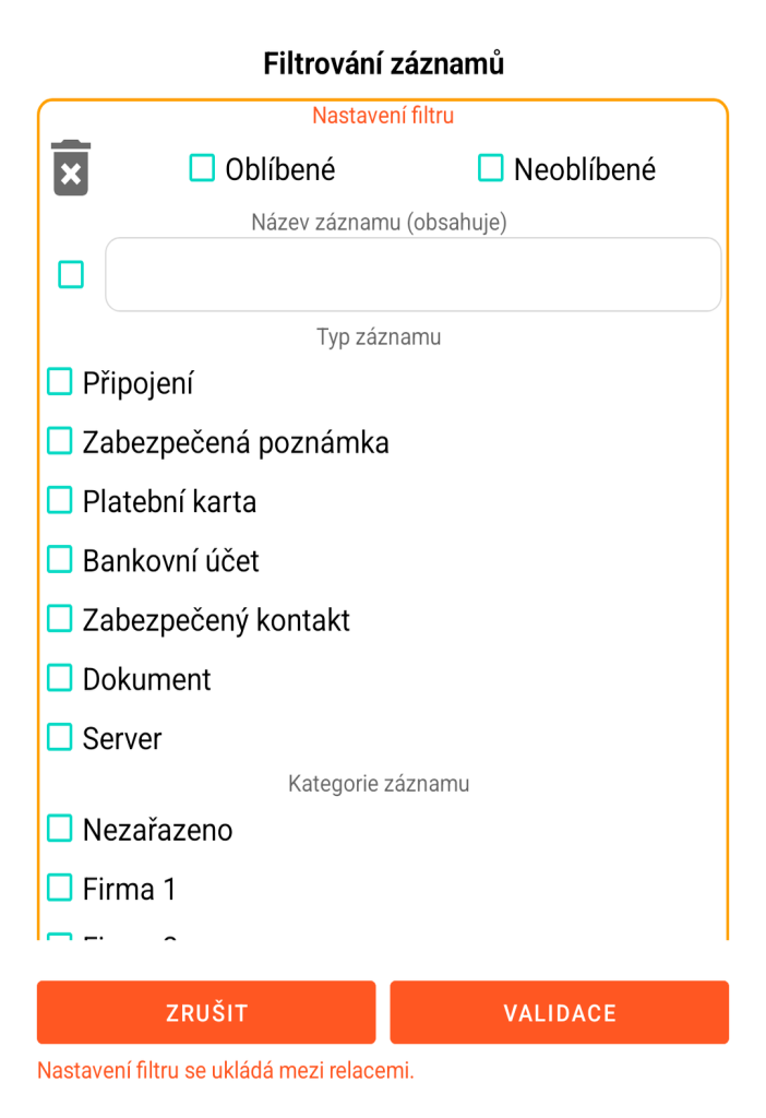 LocalSafeBox - Filtrování záznamů