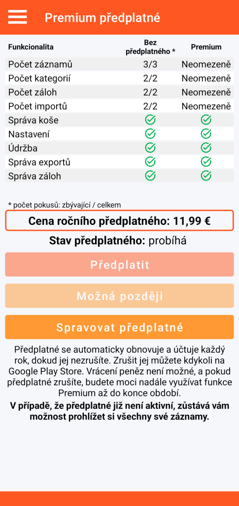 LocalSafeBox - Správa předplatného Premium
