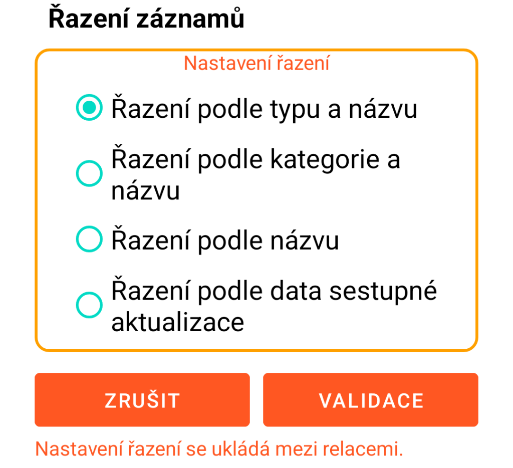 LocalSafeBox - Třídění záznamů