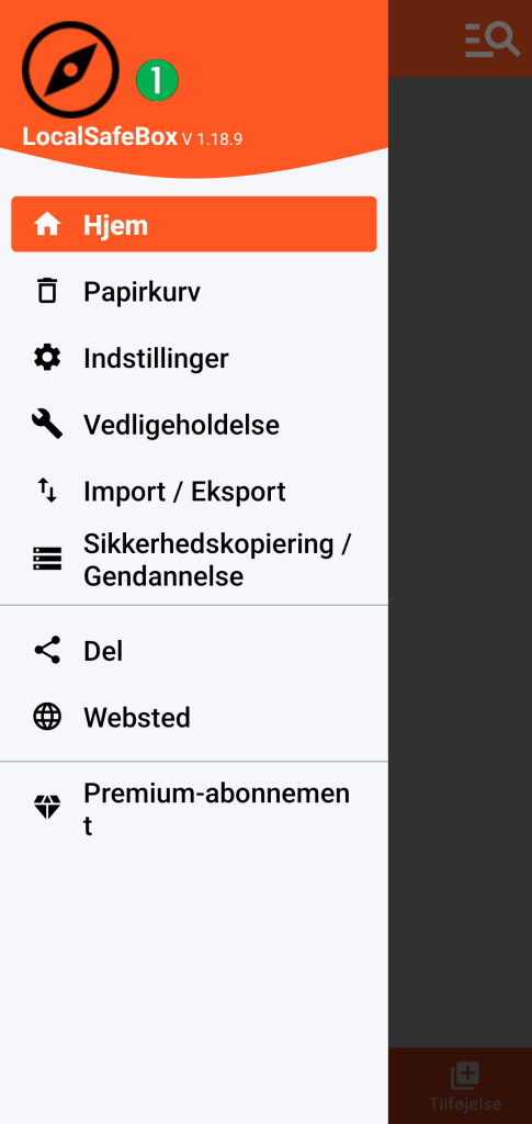 LocalSafeBox - Hovedmenu