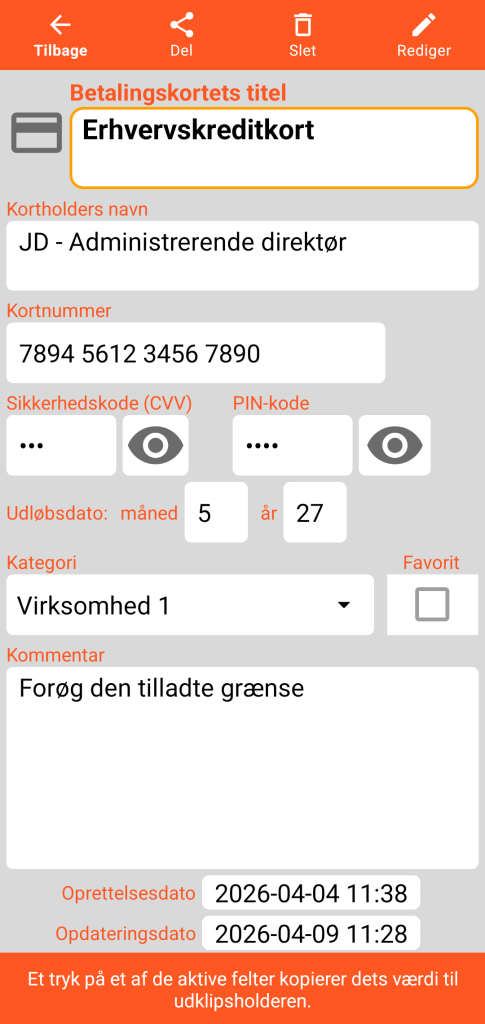 LocalSafeBox - Konsultation af et betalingskort