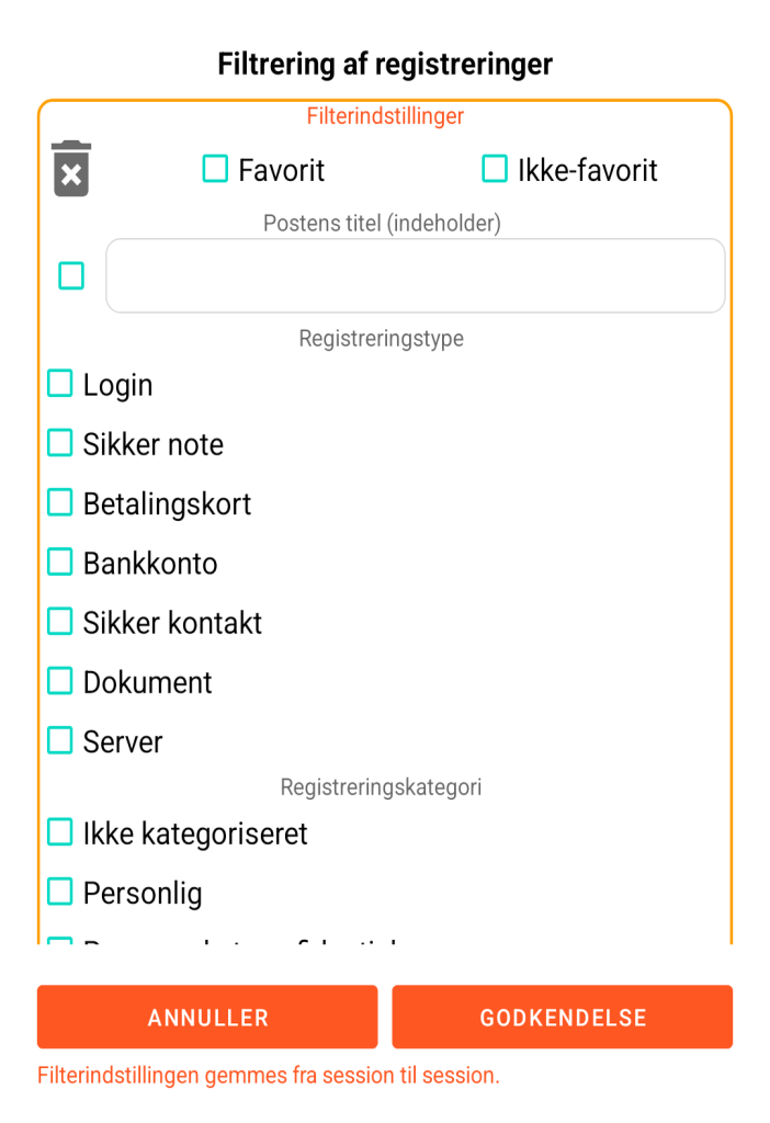 LocalSafeBox - Filtrering af registreringer
