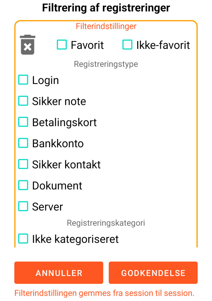 LocalSafeBox - Filtrering af registreringer