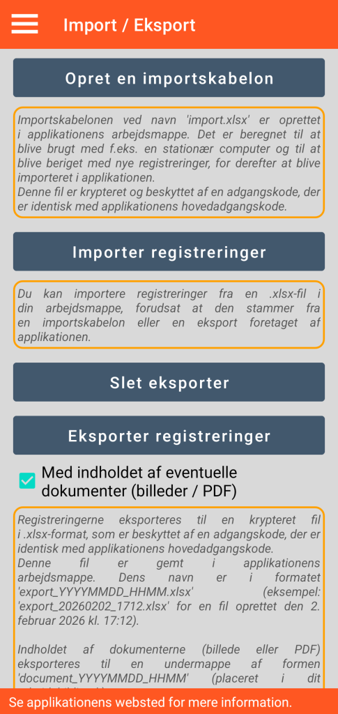 LocalSafeBox - Administration af import / eksport i XLSX-format