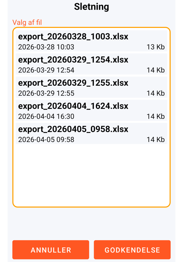LocalSafeBox - Administration af XLSX-fil til sletning