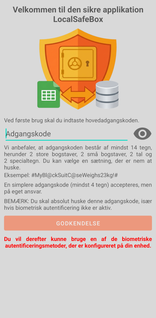 LocalSafeBox - Indledende godkendelse