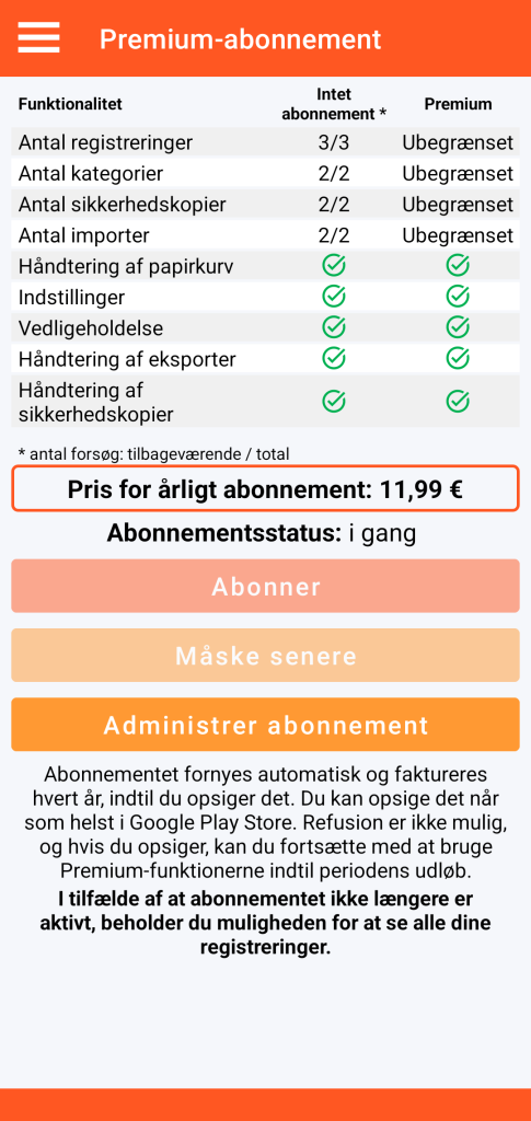 LocalSafeBox - Administration af Premium-abonnement