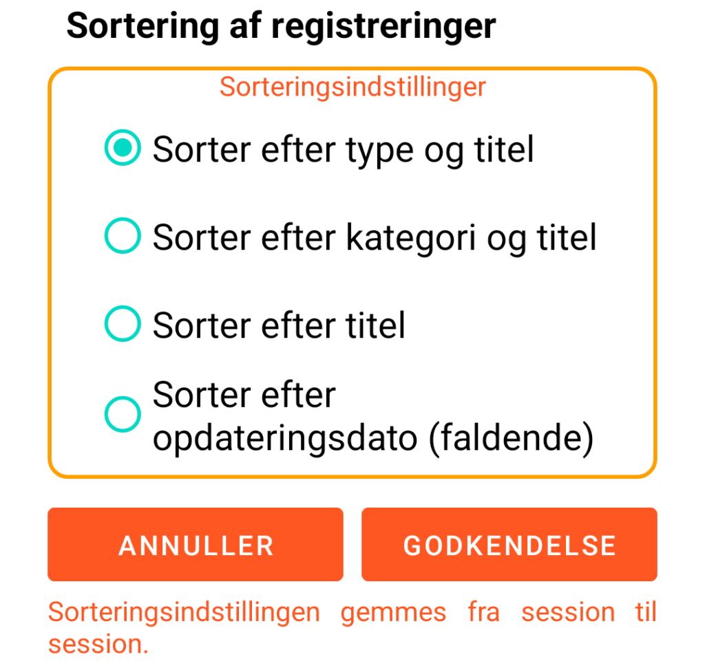 LocalSafeBox - Sortering af registreringer