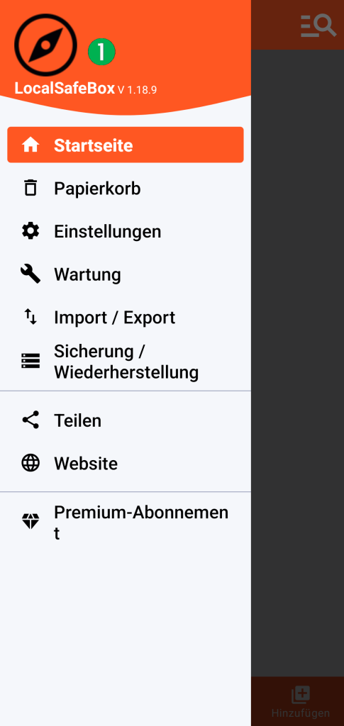 LocalSafeBox - Hauptmenü