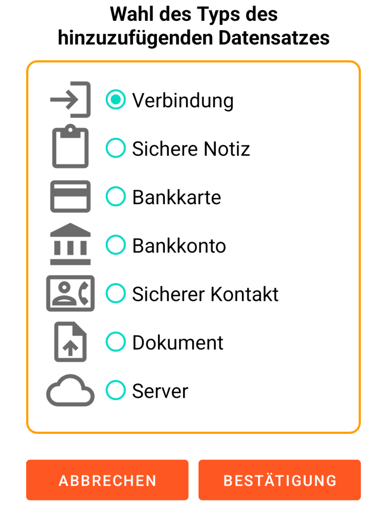LocalSafeBox - Hinzufügen eines Datensatzes