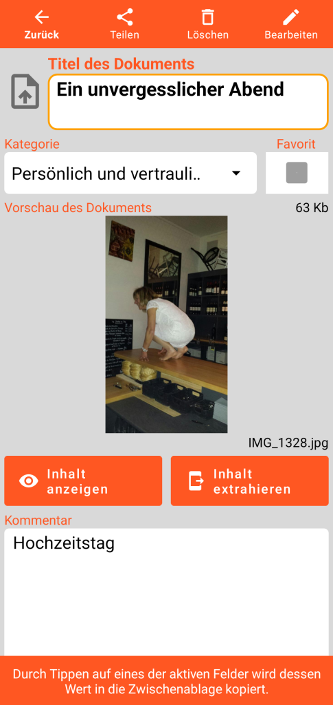 LocalSafeBox - Einsicht eines Document mit einer Fotografie