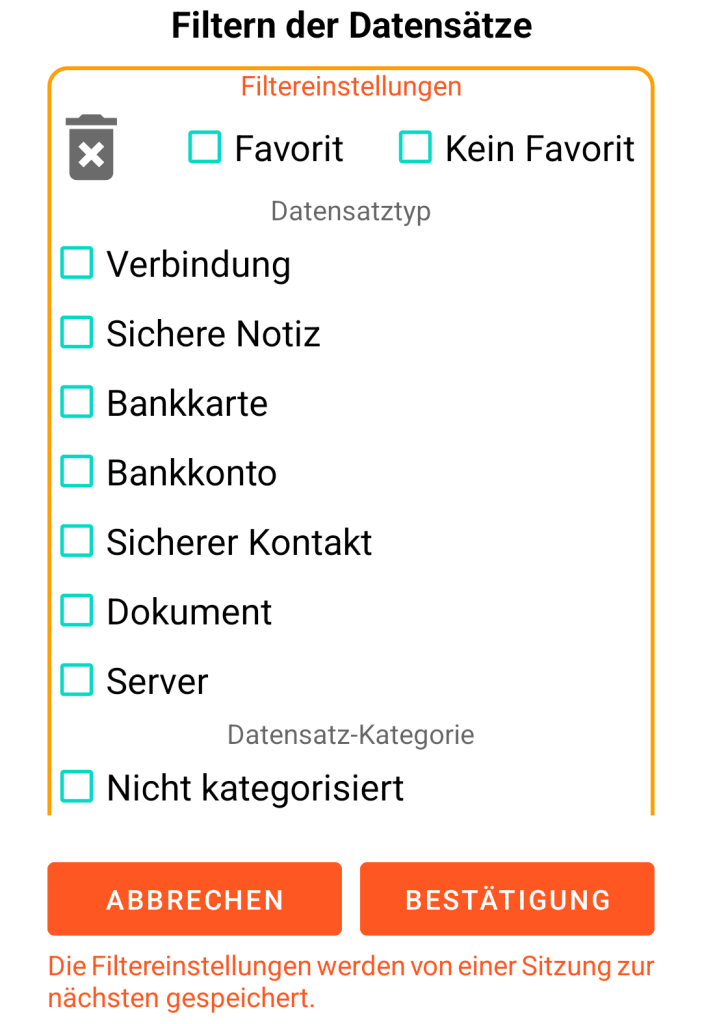 LocalSafeBox - Filterung der Datensätze
