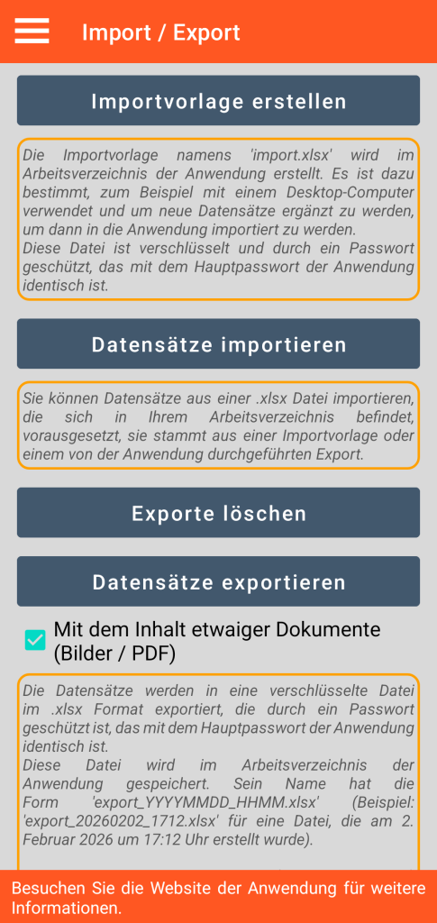 LocalSafeBox - Verwaltung von Import / Export im XLSX-Format