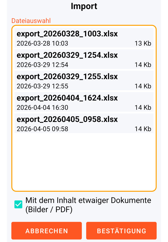 LocalSafeBox - Verwaltung der zu importierenden XLSX-Datei
