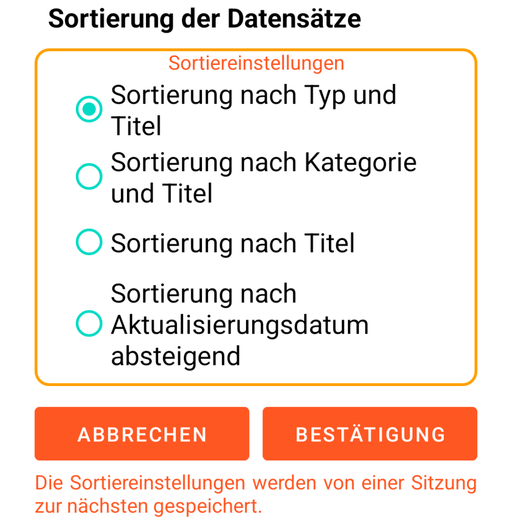 LocalSafeBox - Sortierung der Datensätze