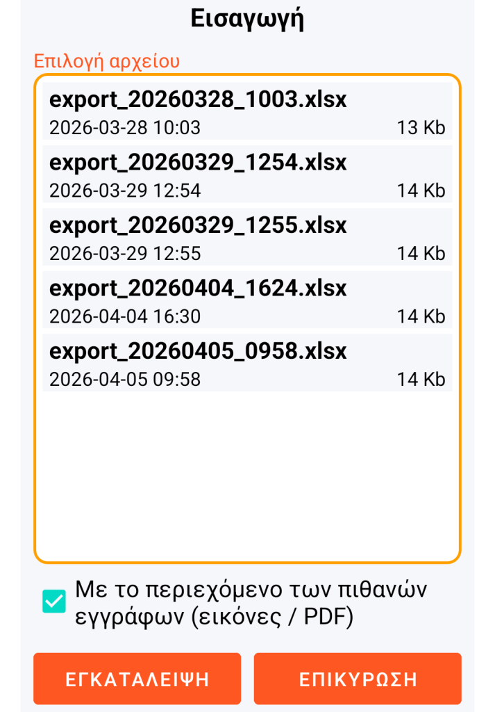 LocalSafeBox - Διαχείριση του αρχείου XLSX προς εισαγωγή