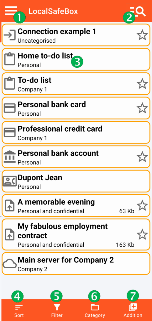 LocalSafeBox - Main screen