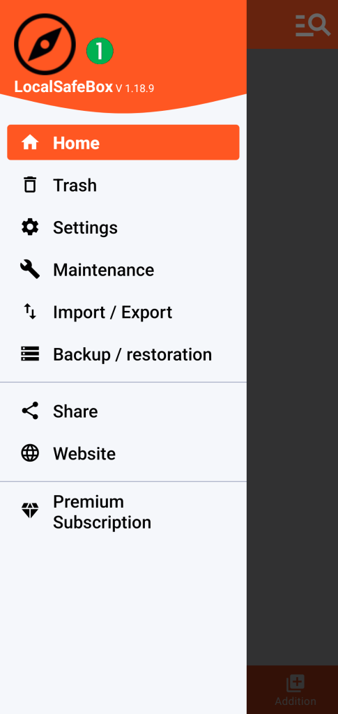 LocalSafeBox - Main menu