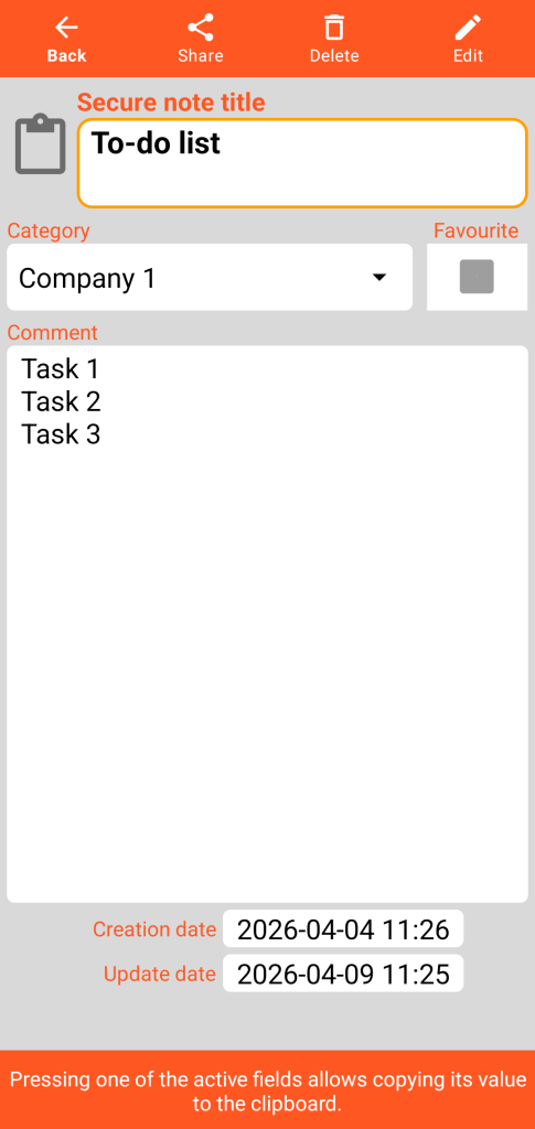 LocalSafeBox - Consultation of a Secure note