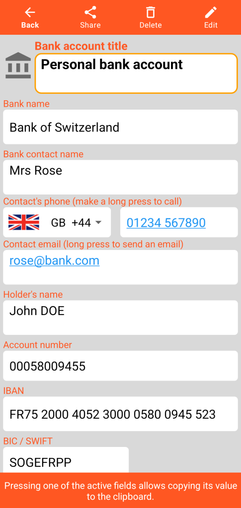 LocalSafeBox - Consultation of a Bank account