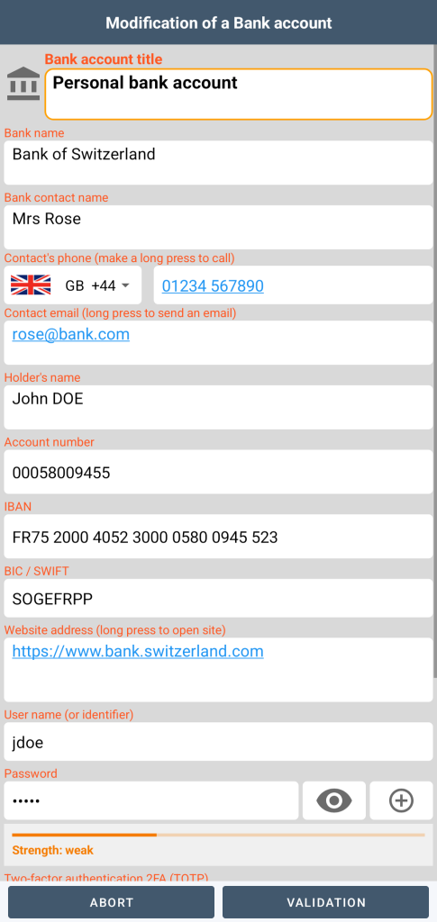 Bank account