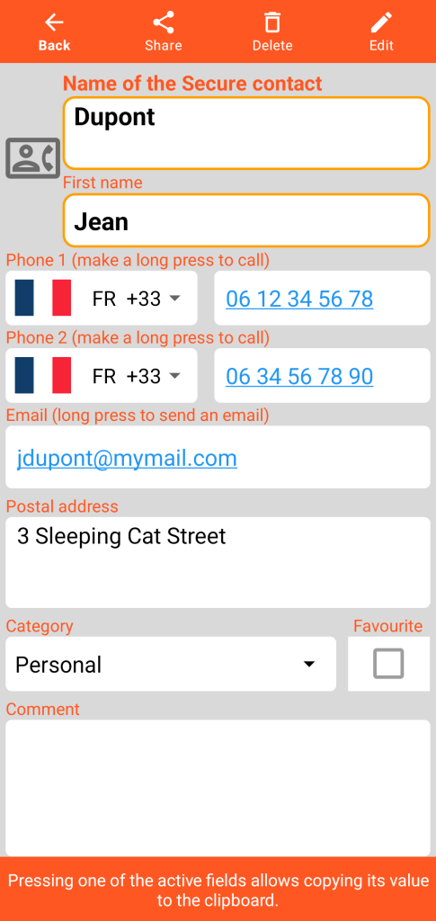 LocalSafeBox - Consultation of a Secure contact