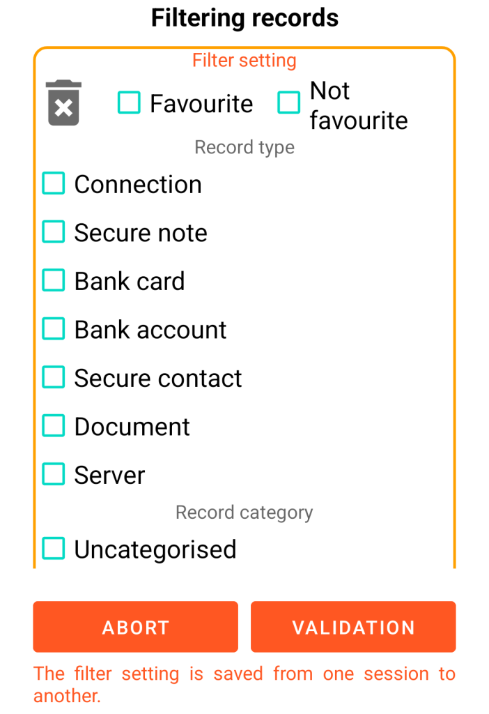 LocalSafeBox - Record filtering