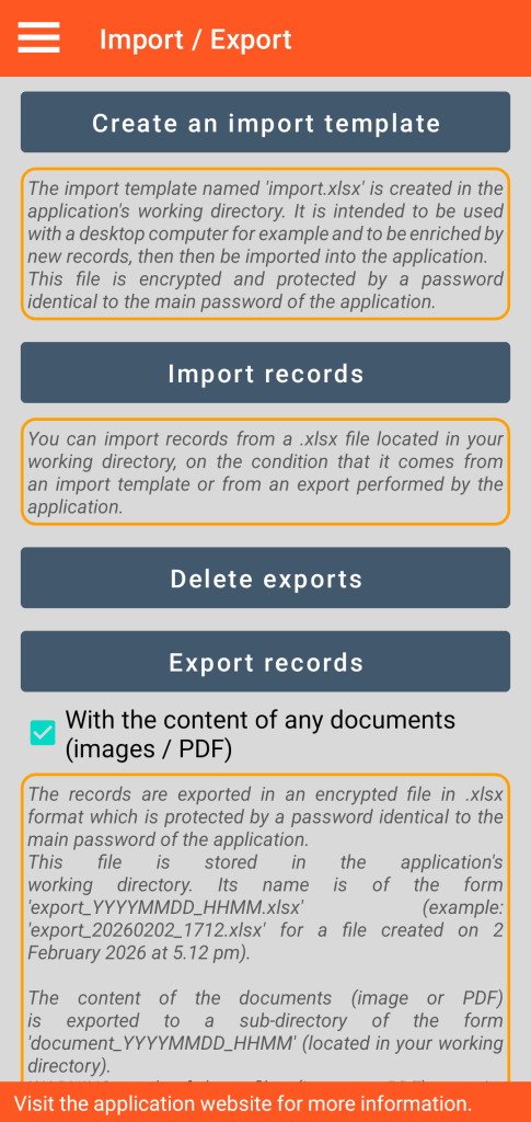 LocalSafeBox - Management of import / export in XLSX format