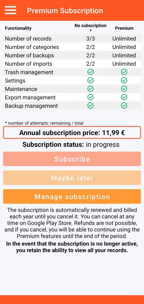 LocalSafeBox - Premium subscription management