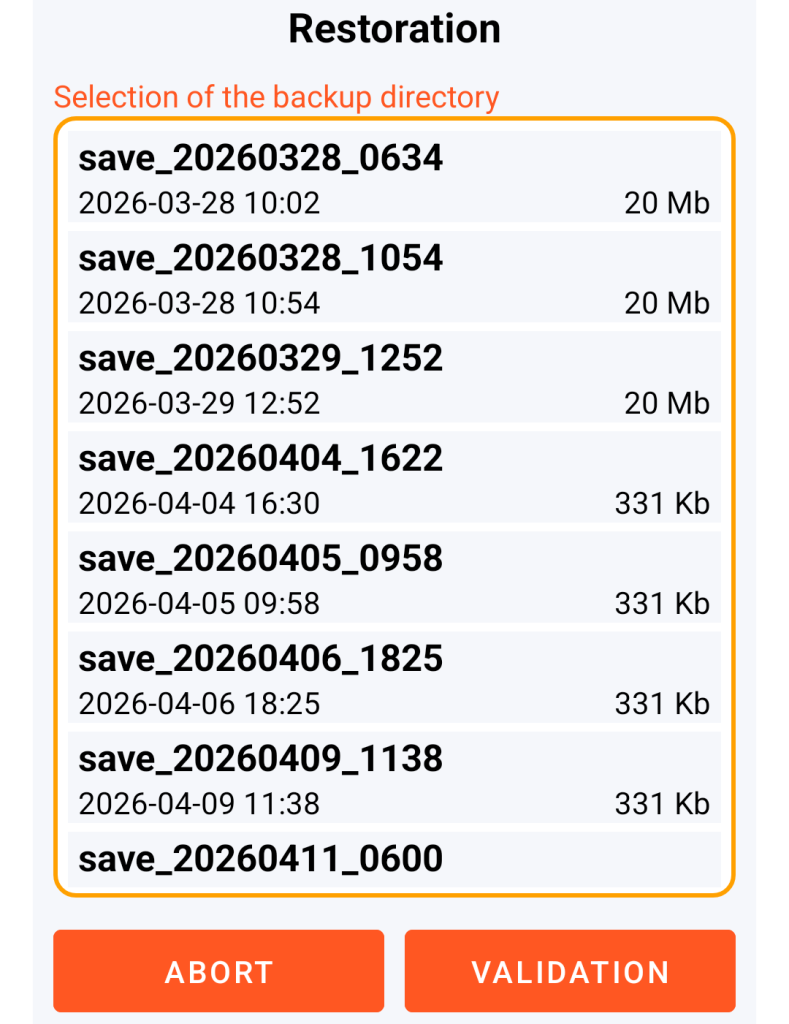 LocalSafeBox - Selection of the backup to be restored