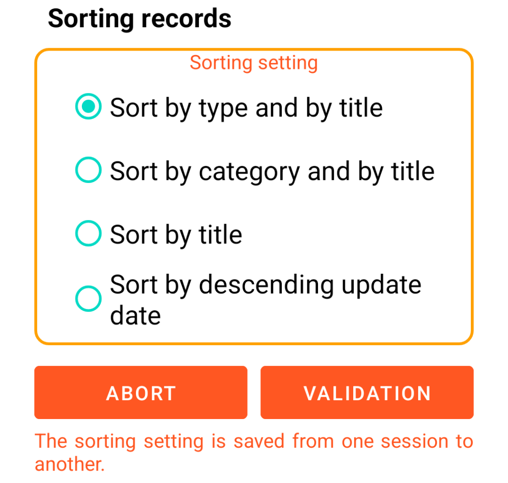 LocalSafeBox - Record sorting
