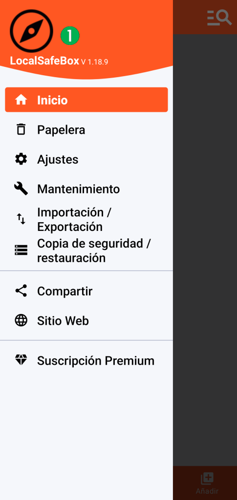 LocalSafeBox - Menú principal