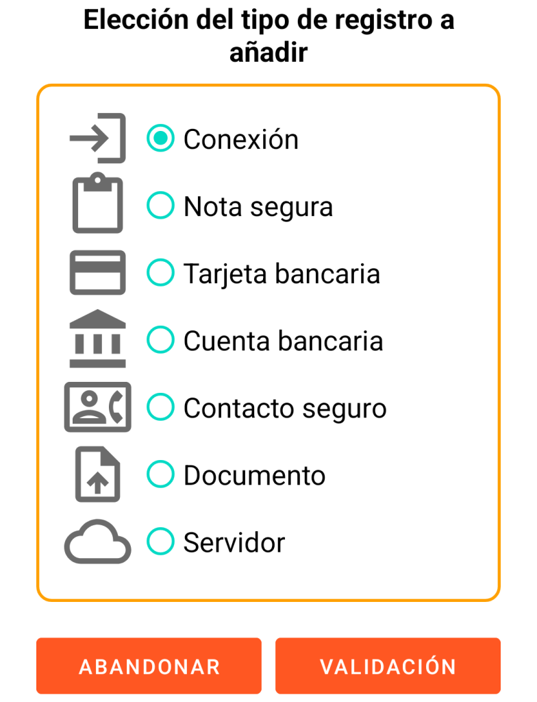 LocalSafeBox - Adición de un registro