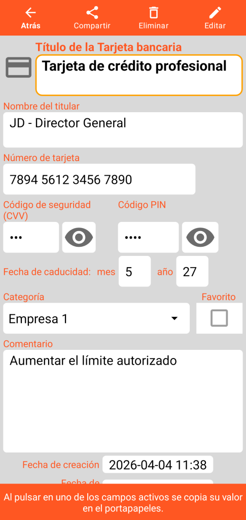 LocalSafeBox - Consulta de una tarjeta bancaria