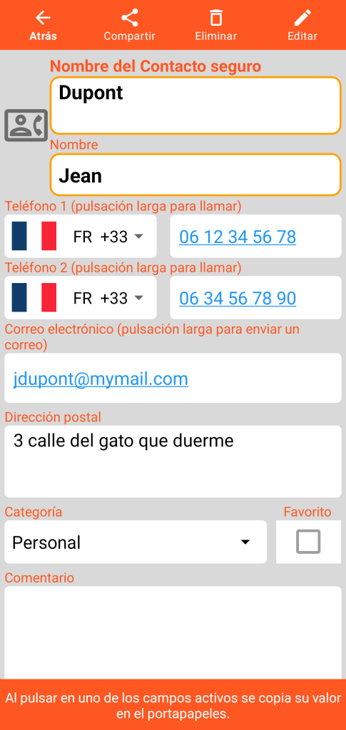 LocalSafeBox - Consulta de un contacto seguro