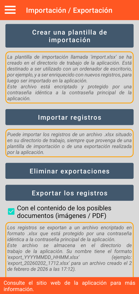 LocalSafeBox - Gestión de la importación / exportación en formato XLSX