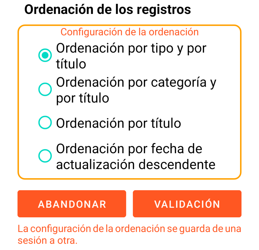 LocalSafeBox - Orden de los registros