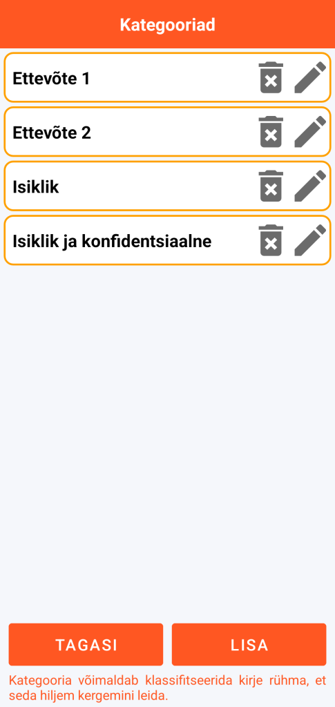 LocalSafeBox - Kategooriate haldamine