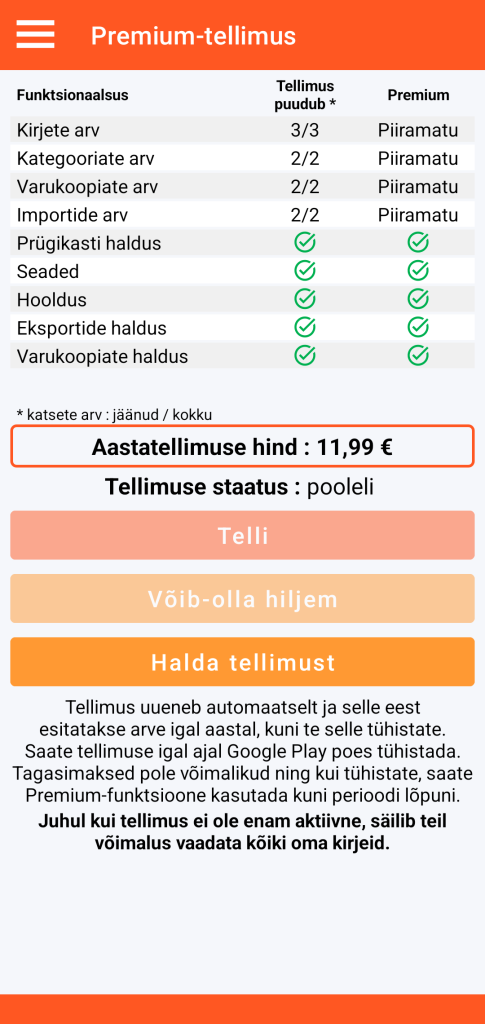 LocalSafeBox - Premium tellimuse haldamine