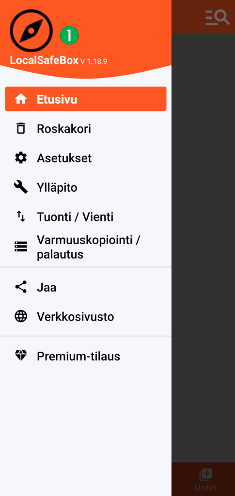 LocalSafeBox - Päävalikko